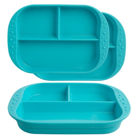 Kinderville (3 Pack) Silicone Kids Plates With Dividers Microwave Safe BPA Free Toddler Divided