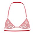 thumbnail image 3 of TiaoBug Men's Lace Unlined Mini Bra Tops Whisper Bralette Wire-Free Halter Neck Mini Bra Top Lingerie Red One Size, 3 of 5