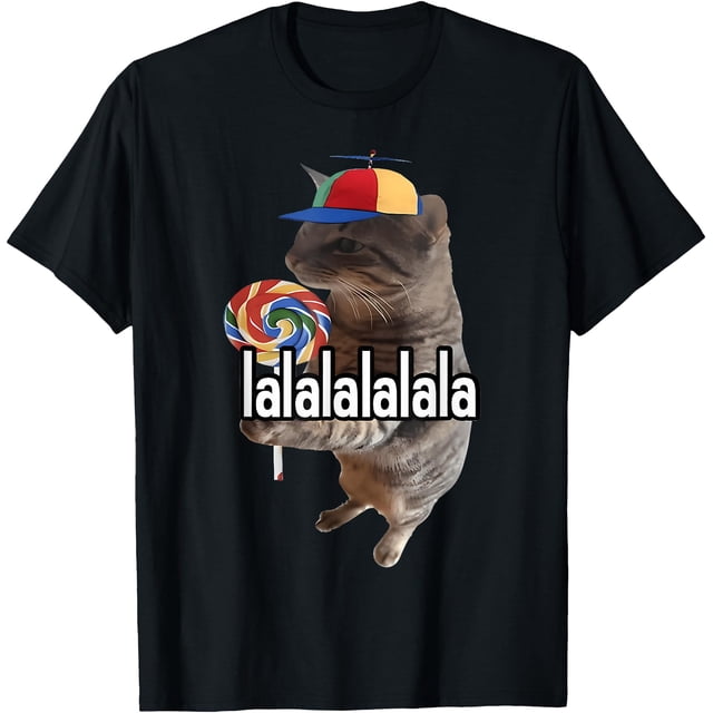Silly Cat With Lollipop Meme T-Shirt - As Picture -