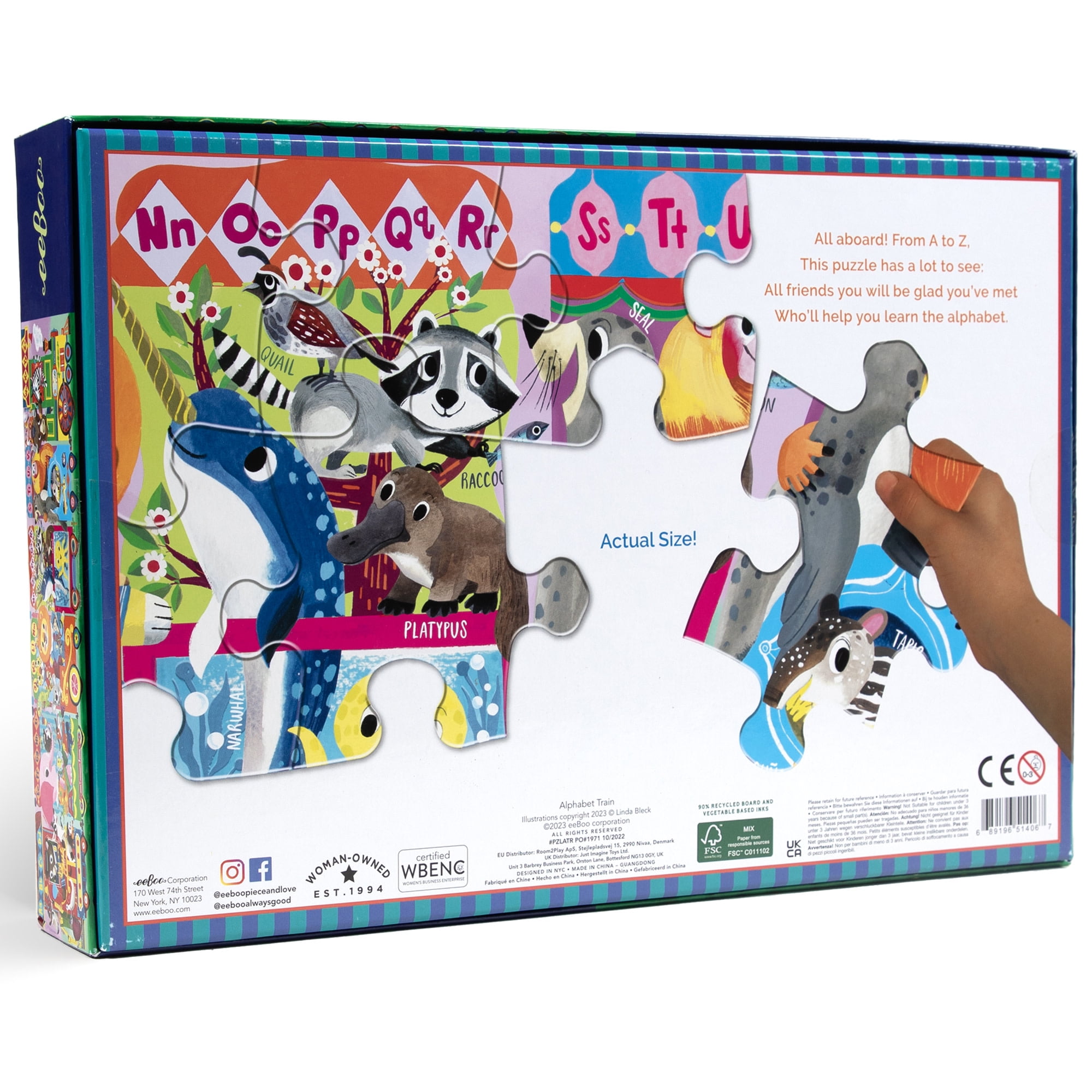 eeBoo Alphabet Train  36 Piece Long Puzzle with Poster for Kids, 35" x 10" once completed, 3 Years and Up.