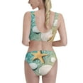 thumbnail image 3 of Daiia Starfish And Seashell printed 2 piece Swimsuit Bikinis for Women High Waisted Racerback Bathing Suits Summer Tummy Control Scoop Neck Swimwear-Medium, 3 of 8