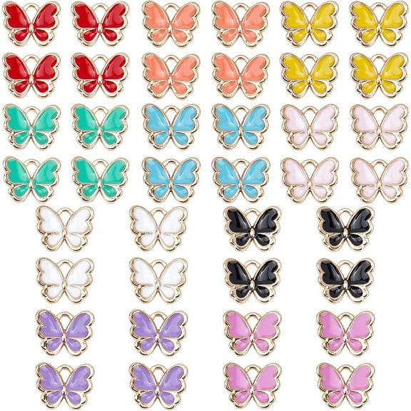 1 Box 100Pcs 10 Colors Enamel Butterfly Charm Metal Animal Small Butterflies Pendants for Jewelry Making Findings Women Adults DIY Earring Necklace Bracelet Crafting diy