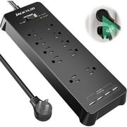 JACKYLED ETL Listed Surge Protector Power Strip Flat Plug with 4 USB and 10 Outlets 5Ft, Black