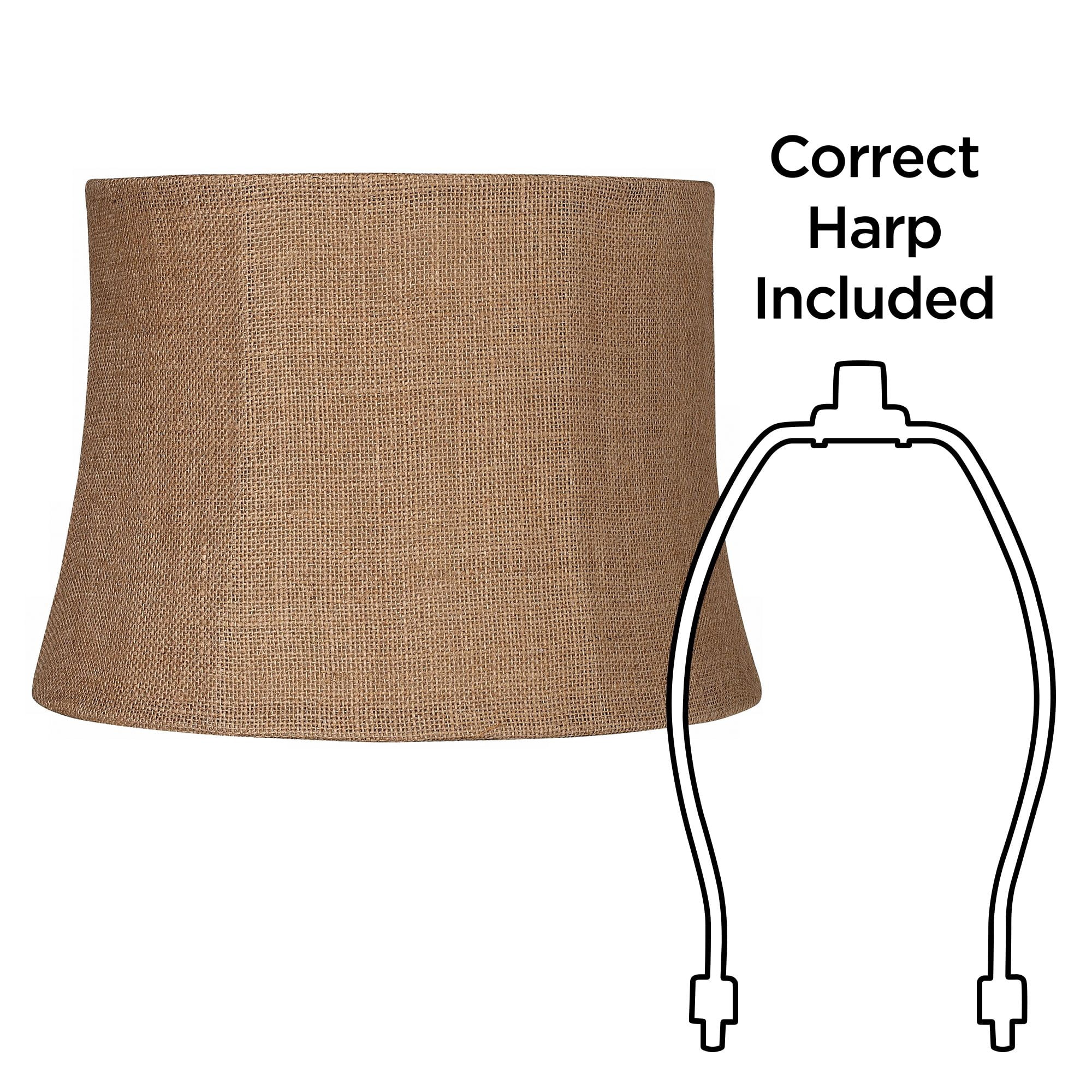 Springcrest Set of 2 Softback Drum Lamp Shades Natural Burlap Medium 12" Top x 14" Bottom x 10" High Spider Harp Finial Fitting