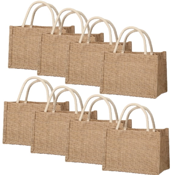 8-Pack Natural Jute Tote Bags - Reusable Eco-Friendly Gift Bags, DIY Totes for Bridesmaids, Bachelorette, Shopping