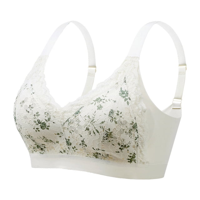 Puntoco Sujetadores cómodos para mujer, sujetadores de moda con estampado de flores, sin aros, con encaje y copa fija, finos y ligeros para uso diario