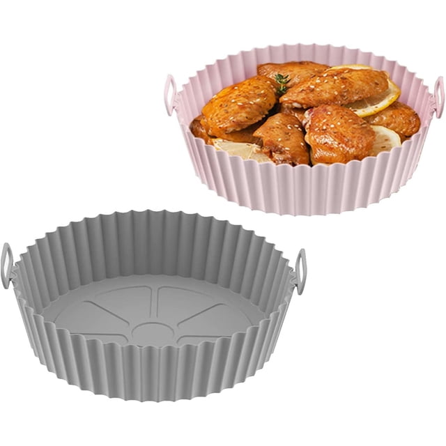 Jinsinto Doublure en Silicone pour Friteuse à Air Chaud, 2 Pcs Pot en Silicone pour Friteuse à Air, Accessoire pour Friteuse à Air, Doublures Rondes en Silicone pour Friteuse à Air, Réutilisables pour Moule à Gâteau Micro-Ondes