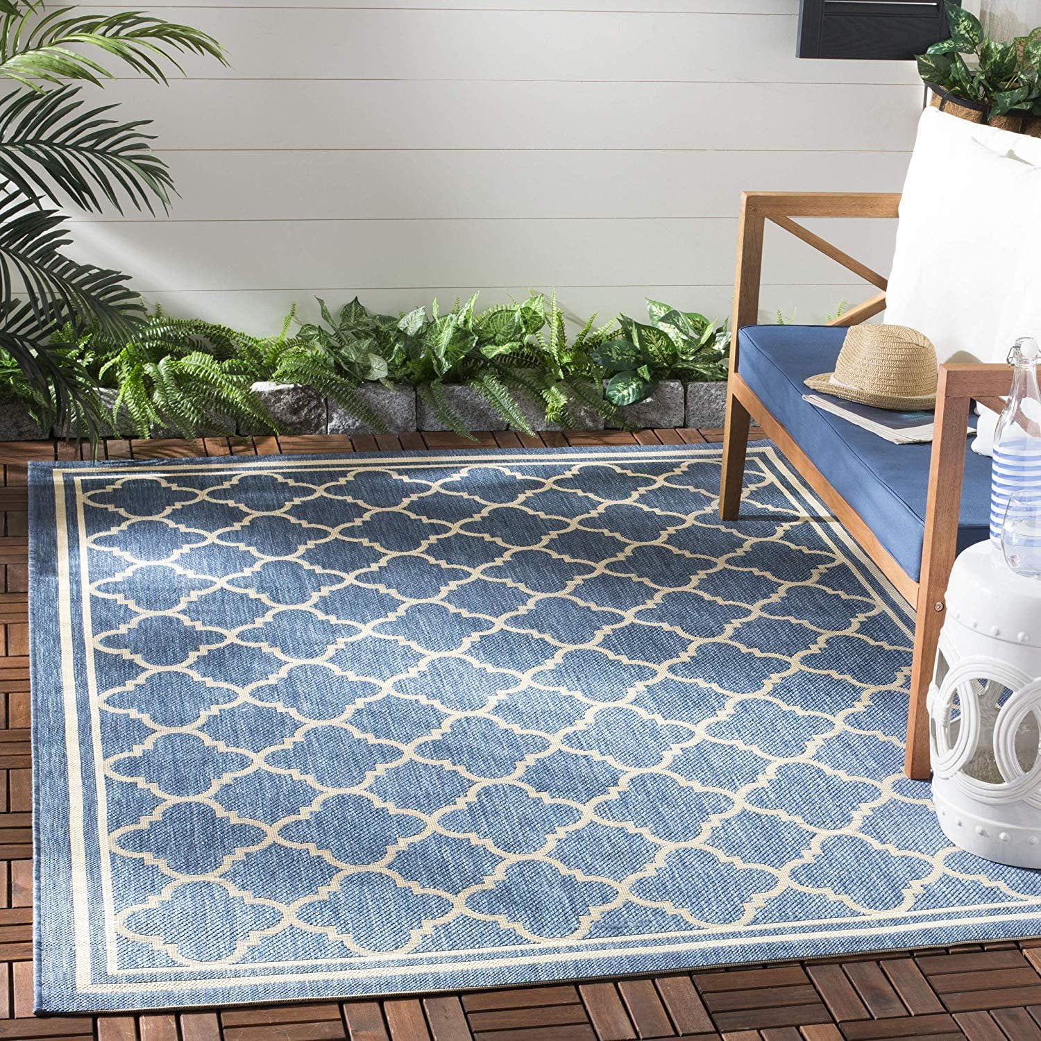Safavieh Courtyard Collection CY6918243 Blue and Beige Indoor/ Outdoor