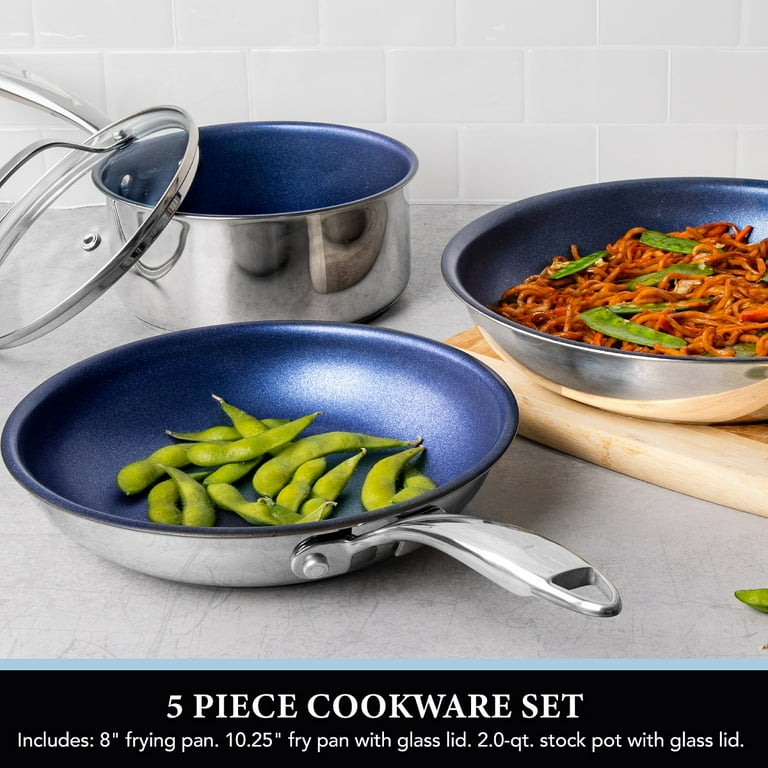 Granite Stone Blue 5 Piece Cookware Set, Ultra Non-Stick, Dishwasher Safe,  Oven Safe