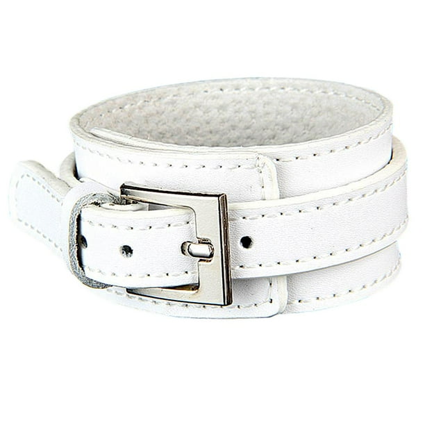 Pulsera de cuero PU hueca ancha Punk para hombre, brazalete para mujer, accesorios de moda Blanco jinwen Brazalete de brazalete Punk Biker