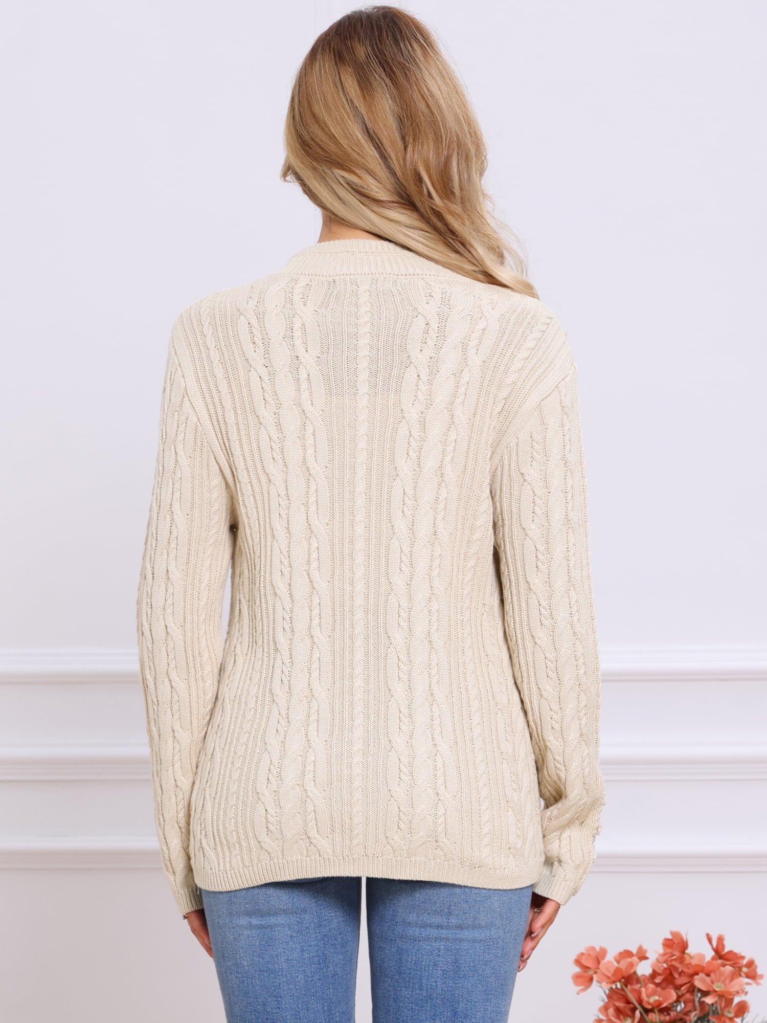 DARING DIVA Women's Cable Knit Open Front Button Up Cardigan Sweaters XL Beige