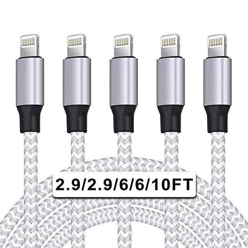 Apple MFi Certified Nylon Braided iPhone Charger Lightning Cable Fast Charging&Syncing Long Cord Compatible iPhone 12/11Pro Max/11Pro/11/XS/Max/XR/X/8/8P/7 More-Black&Blue WACAUR 5Pack 3/3/6/6/10ft 