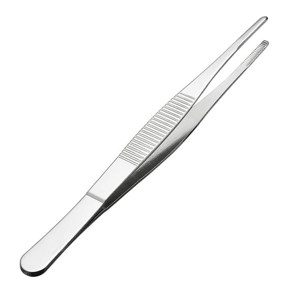 1 Pcs 6.3-Inch Stainless Steel Straight Blunt Tweezers with Serrated Tip