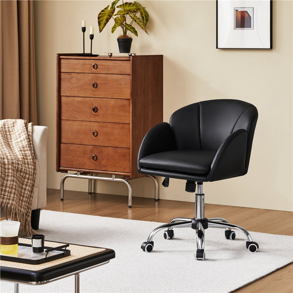 Yaheetech Swivel Rolling Desk Chair Makeup Vanity Chair with Armrests, Black