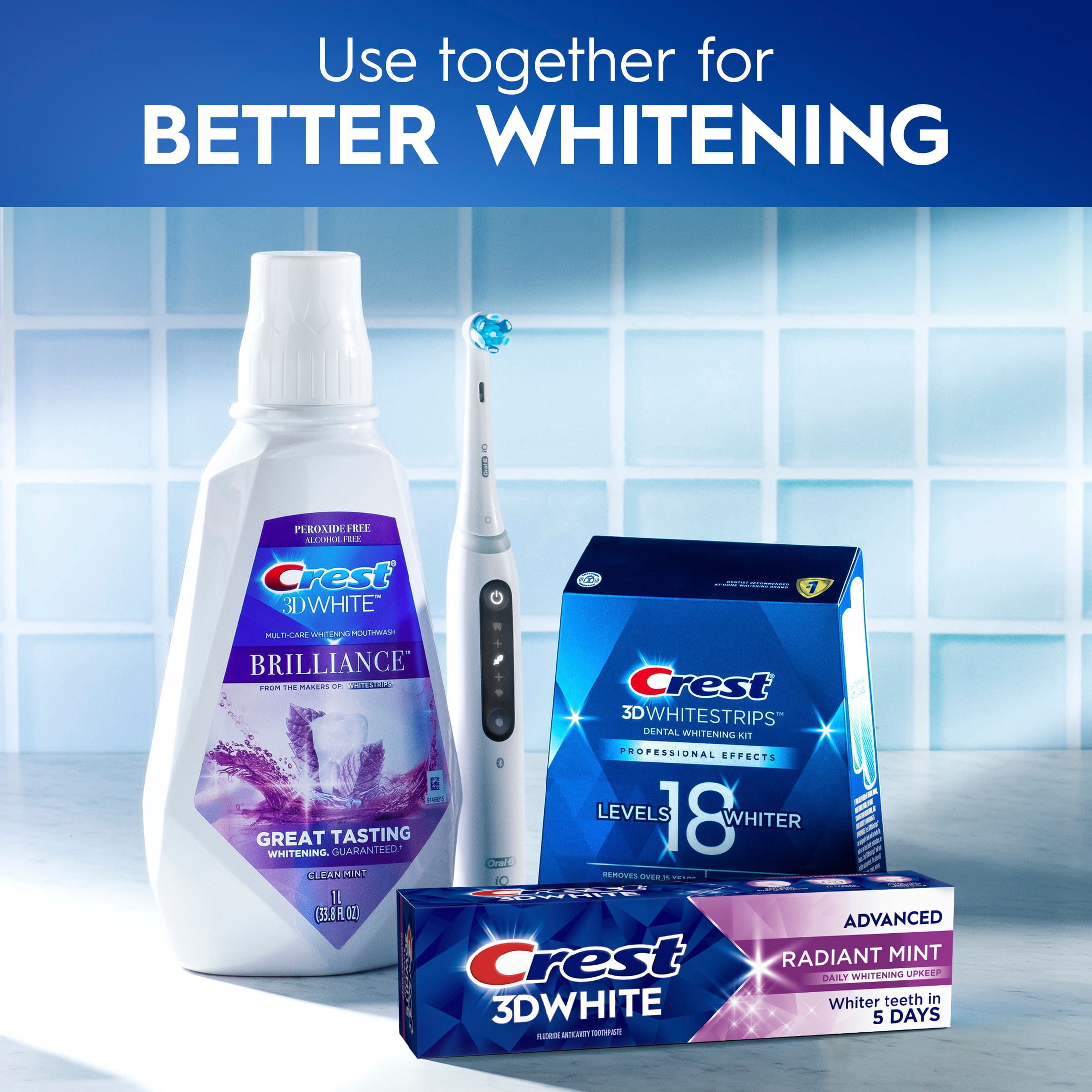Crest Toothpaste, 3DWhite Advanced Whitening Toothpaste, Radiant Mint Flavor, 3.3 oz, 4 Pack