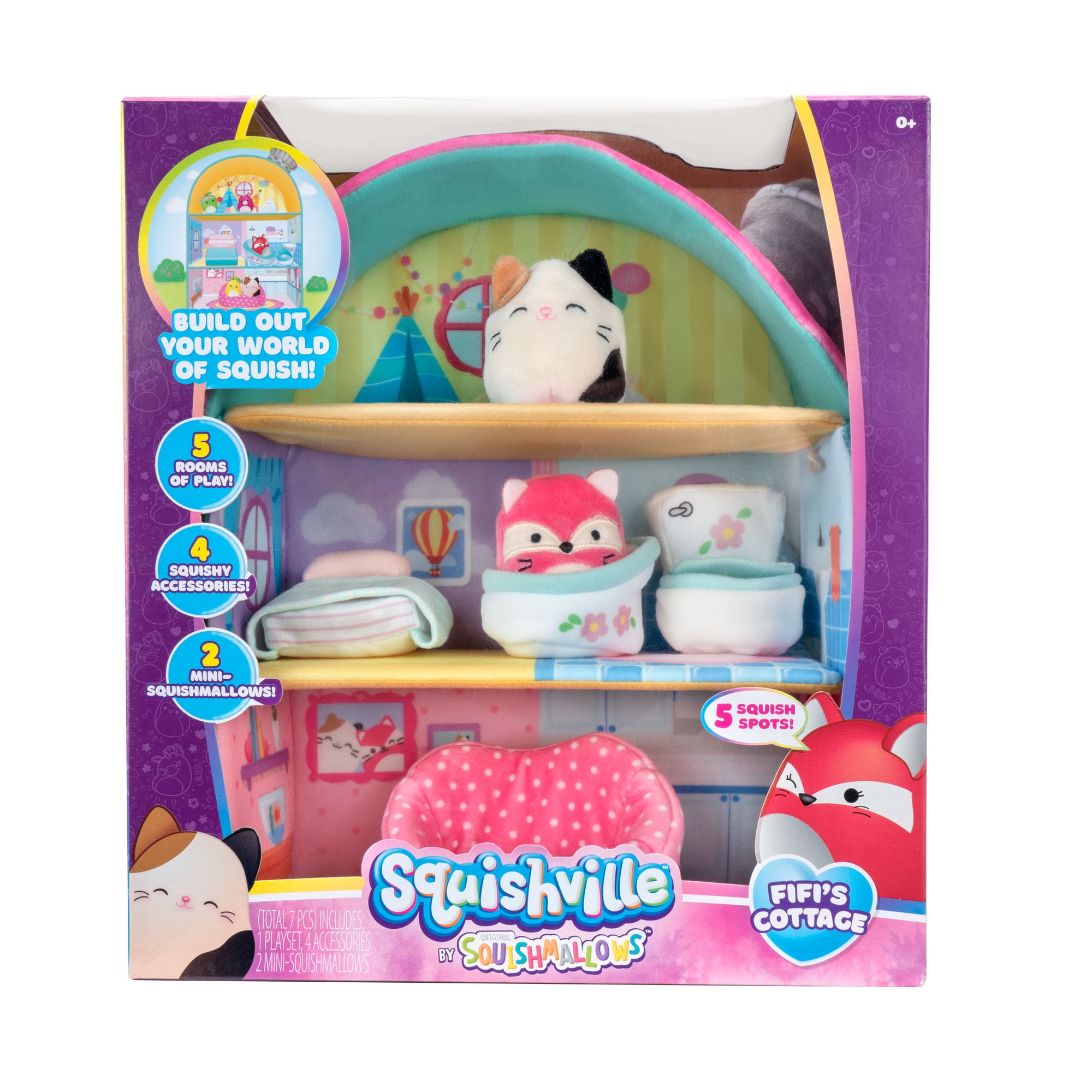 3 Floors to Explore Two 2 Mini-Squishmallow and 4 Furniture Accessories Irresistibly Soft Plush Toys Squishville by Squishmallows SQM0049 Fifi’s Cottage Townhouse 