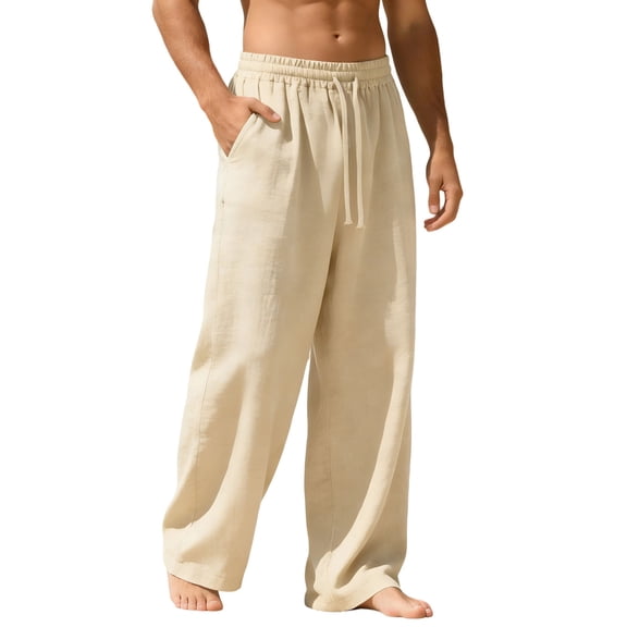 Bosfbaoi Plus Size Sweatpants For Men Cotton Linen Wide Leg Mens Sweatpants Drawstring Elastic Waist Pants Everyday Casual Trousers