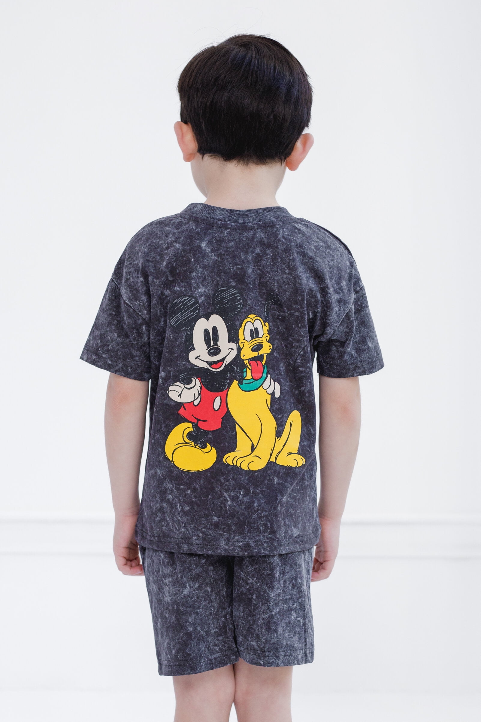 Disney Mickey Mouse Pluto Vintage Drop Shoulder T-Shirt and Shorts Outfit Set Toddler to Big Kid