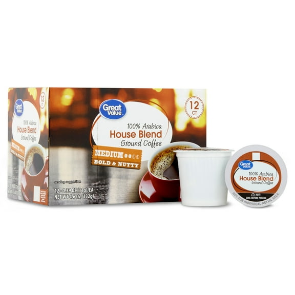 Great Value 100% Arabica House Blend Medium Roast Coffee Pods, 12 Count