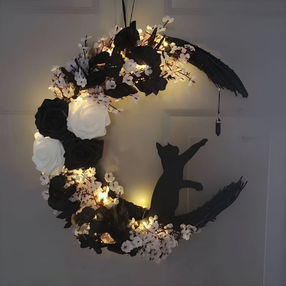LAMIRO Halloween Black Branch Wreath,Handcrafted Plastic Horror Decor for Front Door,Indoor/Outdoor Party,Window,Wall,Farmhouse Yard Garland