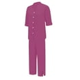 thumbnail image 5 of Women's Cotton Linen Shirt & Pants Set - Long Sleeve Solid Color Casual Suit, 3Xl, Pink, 5 of 9