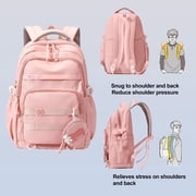 DAKIMOE Large School Backpack for Girls Boys Lightweight Spacious Kids Bookbag with Multiple Pockets for Middle School College, Pink