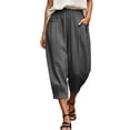 thumbnail image 2 of BUIGTTKLOP Womens Summer Capris Casual Cotton Linen Pants Baggy Elastic Waist Capri Pants with Pocket, 2 of 8