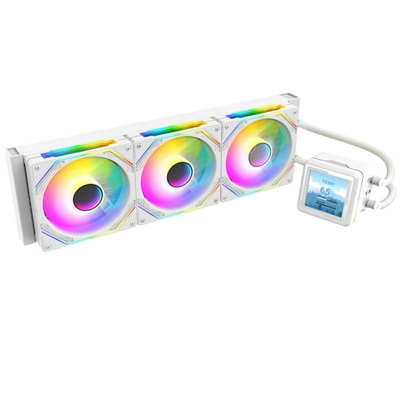 Iceberg Legend 360 Ultra-Performance Gaming PC aRGB Liquid Cooling with a Full LCD Screen, a Water Cooler for CPU Intel or AMD with 360mm Radiator, and Three RGB 120mm Fans (White)