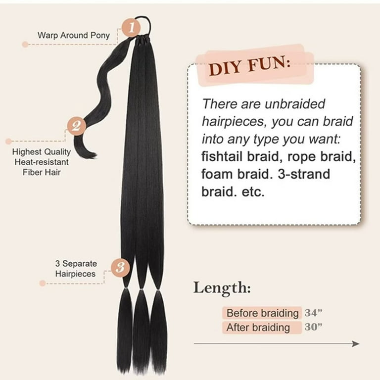 SEGO Real Long Braided Ponytail Hair Extensions as Human Straight Wrap  Around Pony Tail Natural Soft Synthetic Hair Piece for Women 