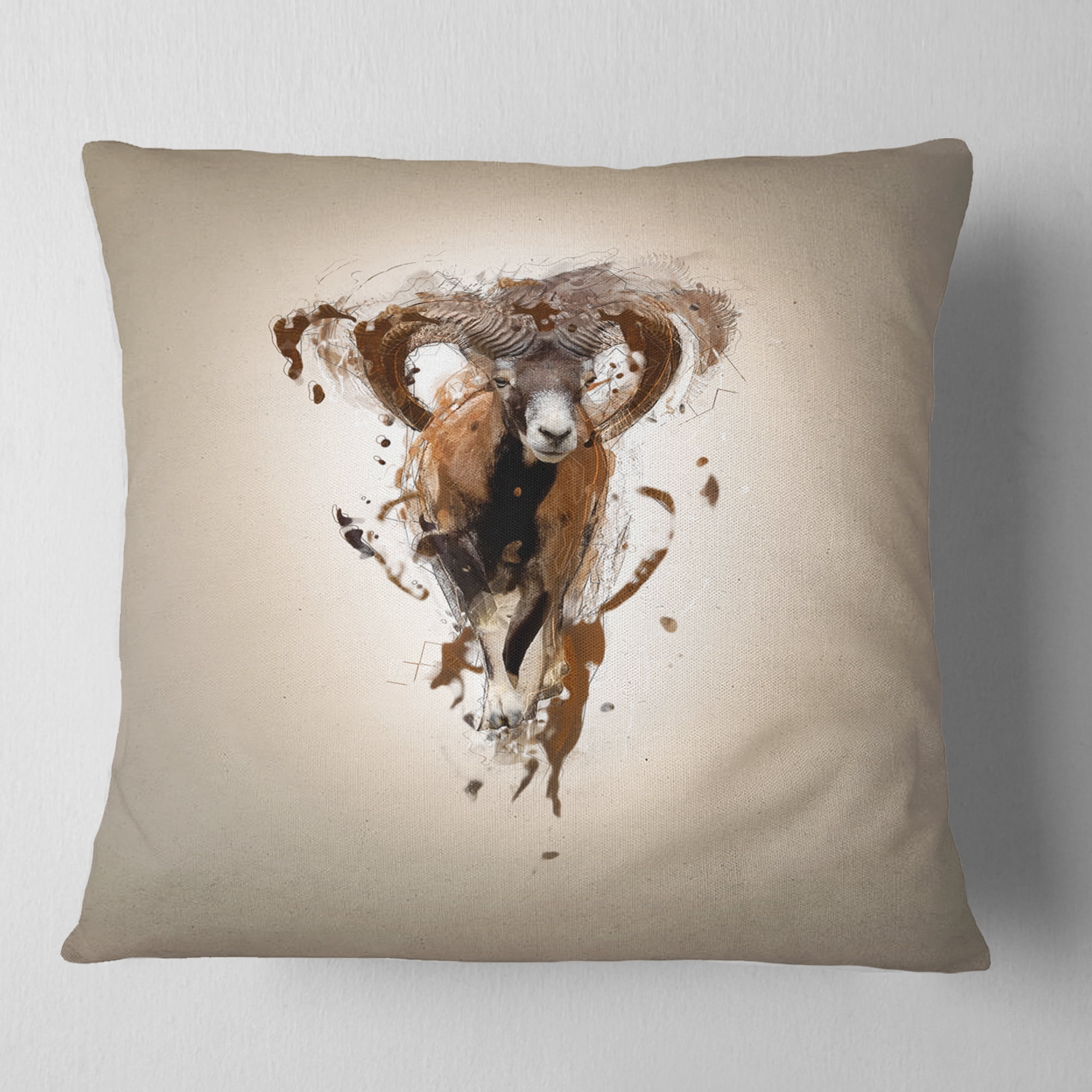 Designart Mouflon Abstract Walking - Animal Throw Pillow - 18x18