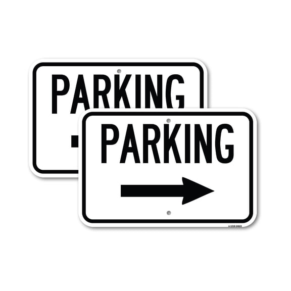 (2 Pack) Parking (With Right Arrow) | 18" X 24" Heavy-Gauge Aluminum Sign | Rust Free Aluminum, Weather Resistant, Waterproof, Fade Resistant, 2 Pre-drilled Holes