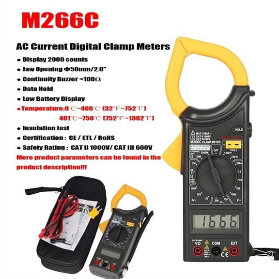 MASTECH M266C Digital Clamp Meter Current Pliers Voltage Circuit Tester Pincers Multimeter Homeheld Professional Electrical Tool(M266C)