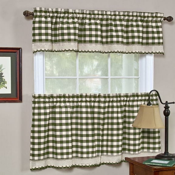Country Chic Plaid Complete 3 Pc. Kitchen Curtain Set - Sage