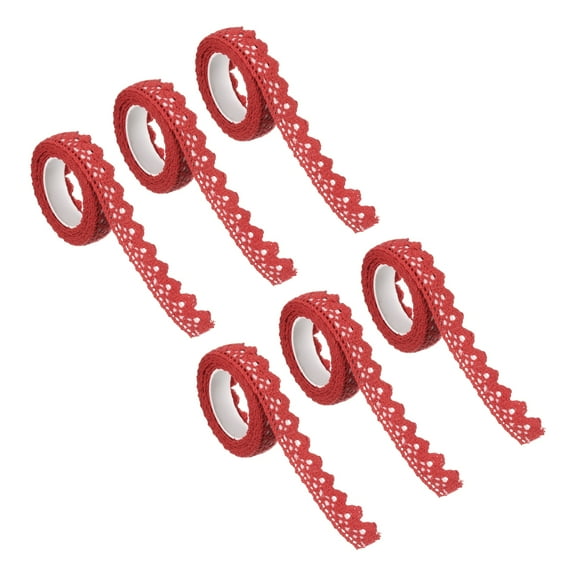 Uxcell 0.6" Wide 2 Yards Self-Adhesive Lace Tape Ribbon Stickers Masking Cotton Decorative for Craft, Red 6 Pack