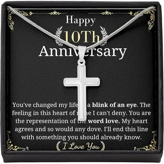 Cross Necklace For Mens On 10th Wedding Anniversary to Husband From Wife with Personalized Heart Touching Message Card