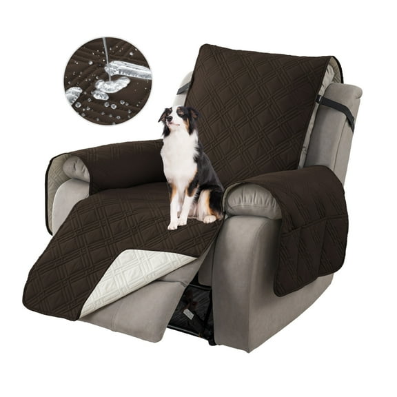 Lavish Cover 100% Waterproof Recliner Chair Cover, 1 Piece Non-Slip Recliner Chair Slipcovers, Washable Furniture Protector with Pockets & Elastic Straps for Kids Pets, 23 inch, Chocolate