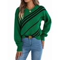 thumbnail image 2 of Women'S Casual Striped Round Neck Lantern Long Sleeve Pullover Sweater Green L, 2 of 9