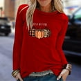 thumbnail image 2 of Odeerbi Thanksgiving Shirts For Women Fashion Round Neck Long Sleeve Pumpkin Print Casual T-shirt Blouse Red, 2 of 6