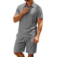thumbnail image 2 of LEKWK Men Linen Sets Outfits 2 Piece Short Sleeve Loose Fit Collared Tops and Drawstring Shorts Breathable Summer Casual Beach Vacation Resort Wear, 2 of 9