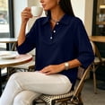 thumbnail image 6 of Polo Shirts for Women 3/4 Sleeve Business Casual Button Collar Lightweight Work Shirts Navy L, 6 of 9