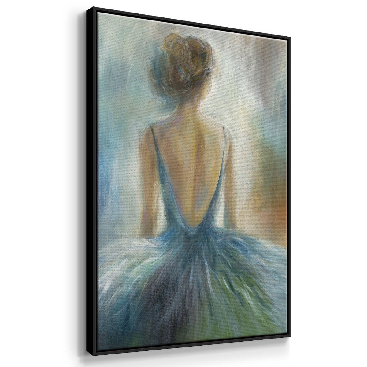 Lady in Blue Framed Premium Gallery Wrapped Canvas - Ready to Hang - 17 x 25 - Black Floating Frame