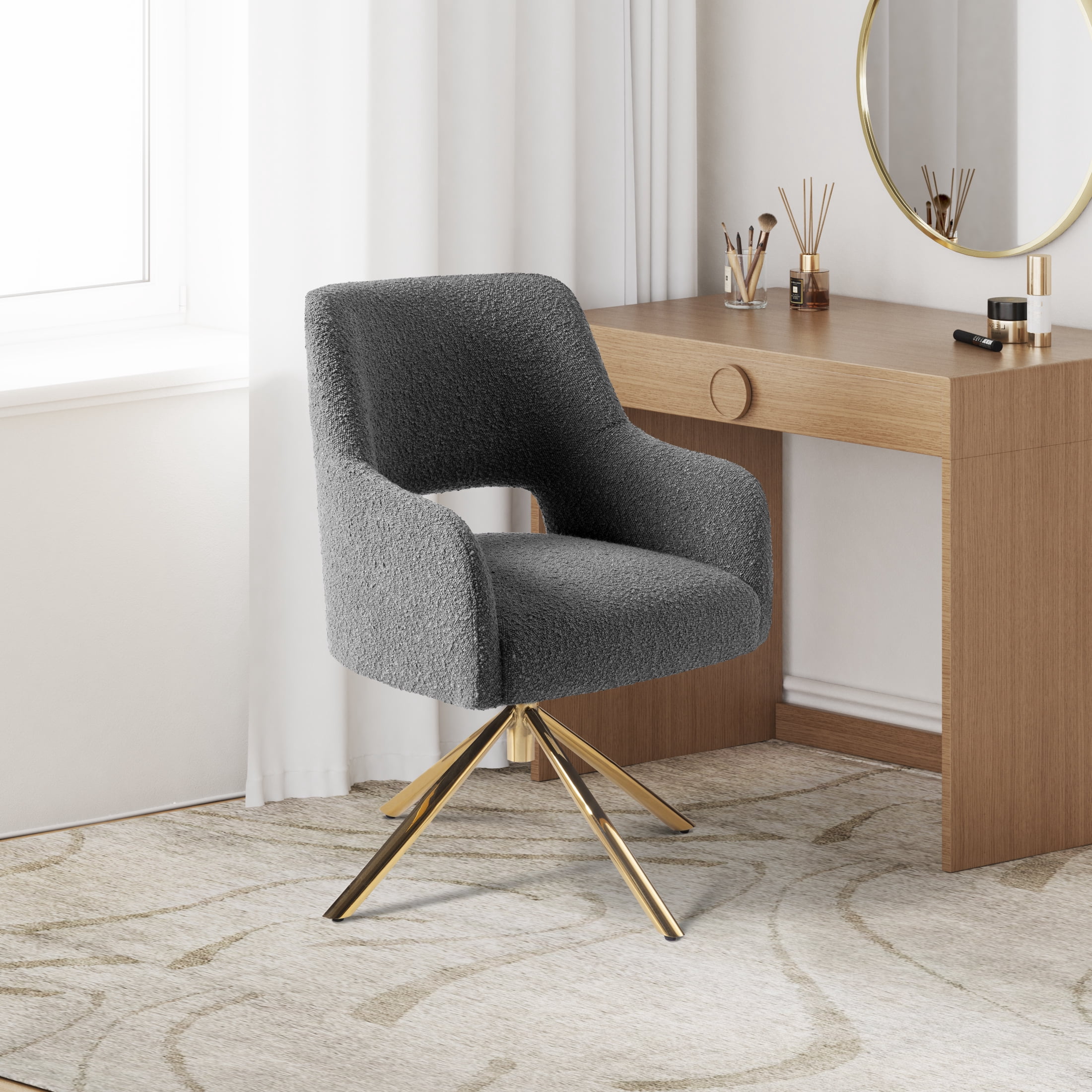 Mid-Century Modern Water and Stain Resistant Boucle Fabric Upholstered Swivel Accent Chair, Gray