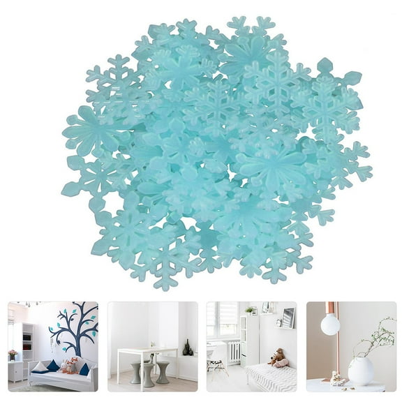 CRILSTYLEO 300Pcs Luminous Snowflake Wall Stickers Blue Christmas Holiday Decor Window Clings Glow in The Dark