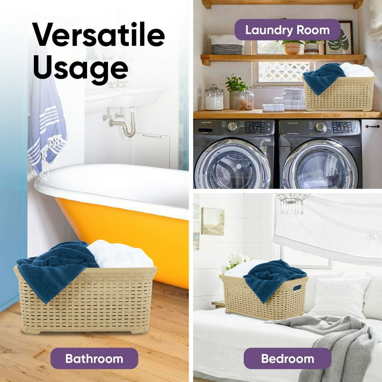 Superio Laundry Basket, Wicker Bushel (Beige)