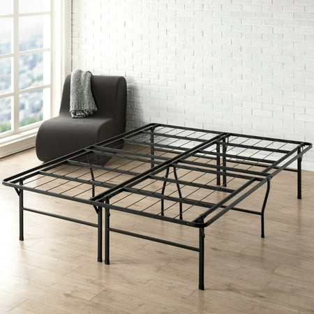 Mellow 18 Inch Bifold Metal Platform Bed Frame, Heavy Duty Steel Slats, Black, Full