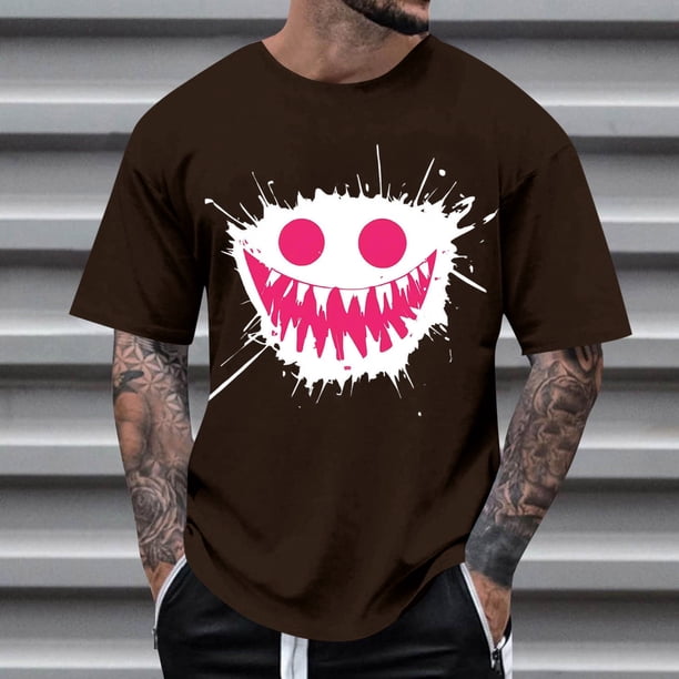 Blusas y camisas de manga corta con cuello redondo para hombre, blusas casuales de verano a la moda con cuello redondo y estampado para hombre.