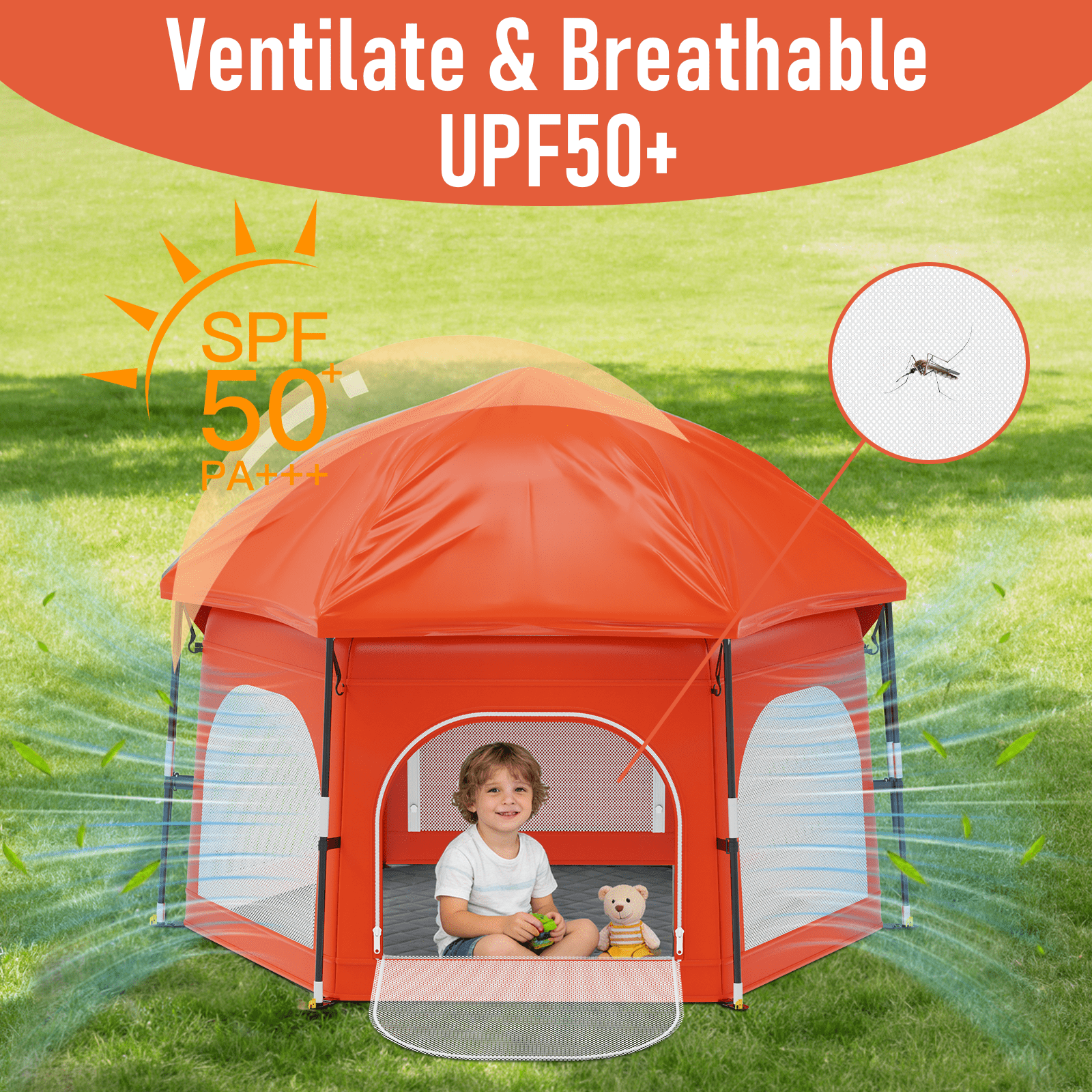 G TALECO GEAR Baby Playpen with Canopy - Instant Pop-Up Portable Play Yard for Infants & Toddlers, Light weight Foldable Indoor Outdoor Playpen Tent for Beach Camping Travel, Orange