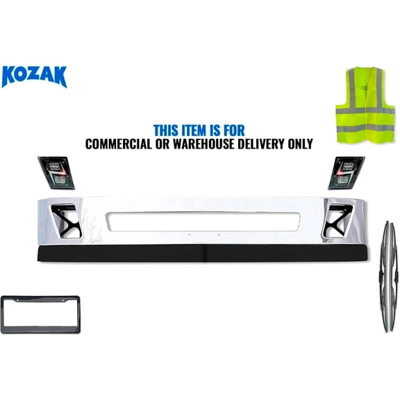 Kozak 12" Bumper with Spoiler & Brackets with LED Fog Lights Black, Compatible with Volvo VNL 2004-2017