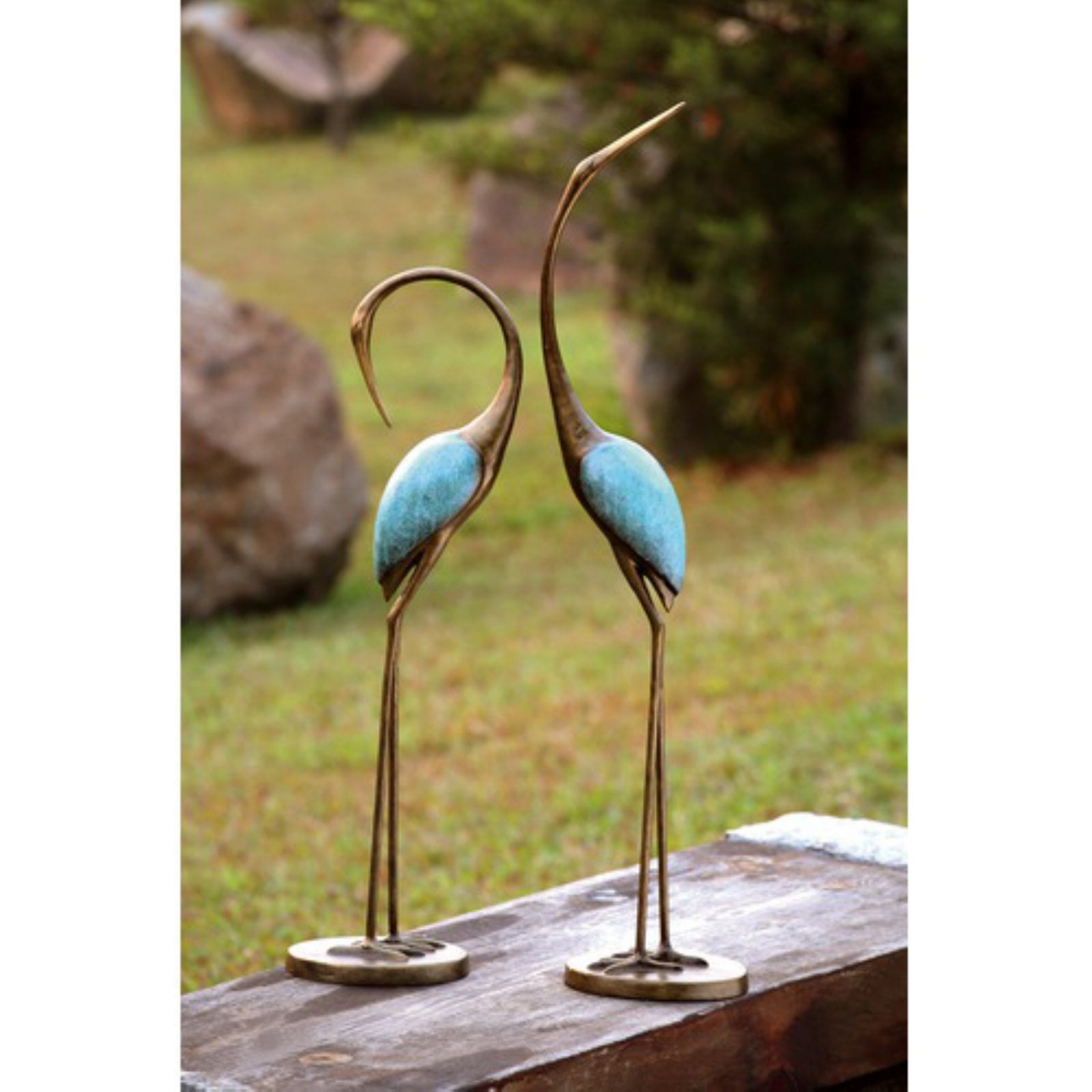Crane Pair In Flight Accent End Table Coastal Heron Birds Sculpture ~ SPI Home 