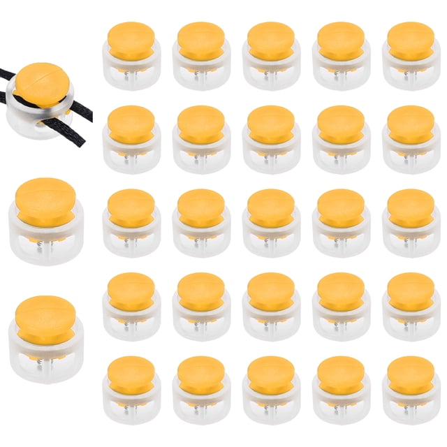 Uxcell 25 Pcs Bloqueo de Cuerda de Plástico de Primavera, Deslizadores de Doble Orificio Clip Final Detenedor Redondo, Transparente + Amarillo